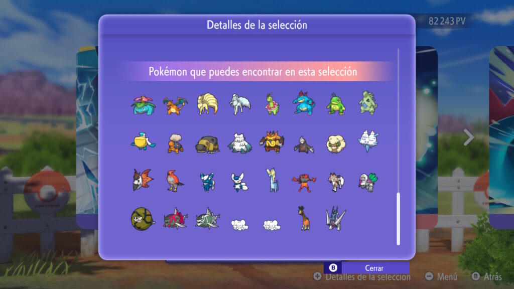Pokémon disponibles en la Selección especial